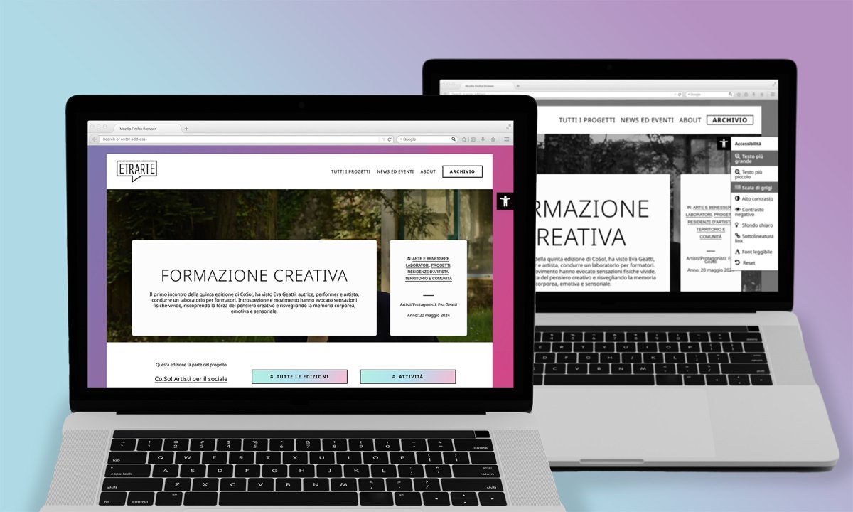 Mockup sito Etrarte Mockup del nuovo sito di Associazione Etrarte su due schermi di un laptop