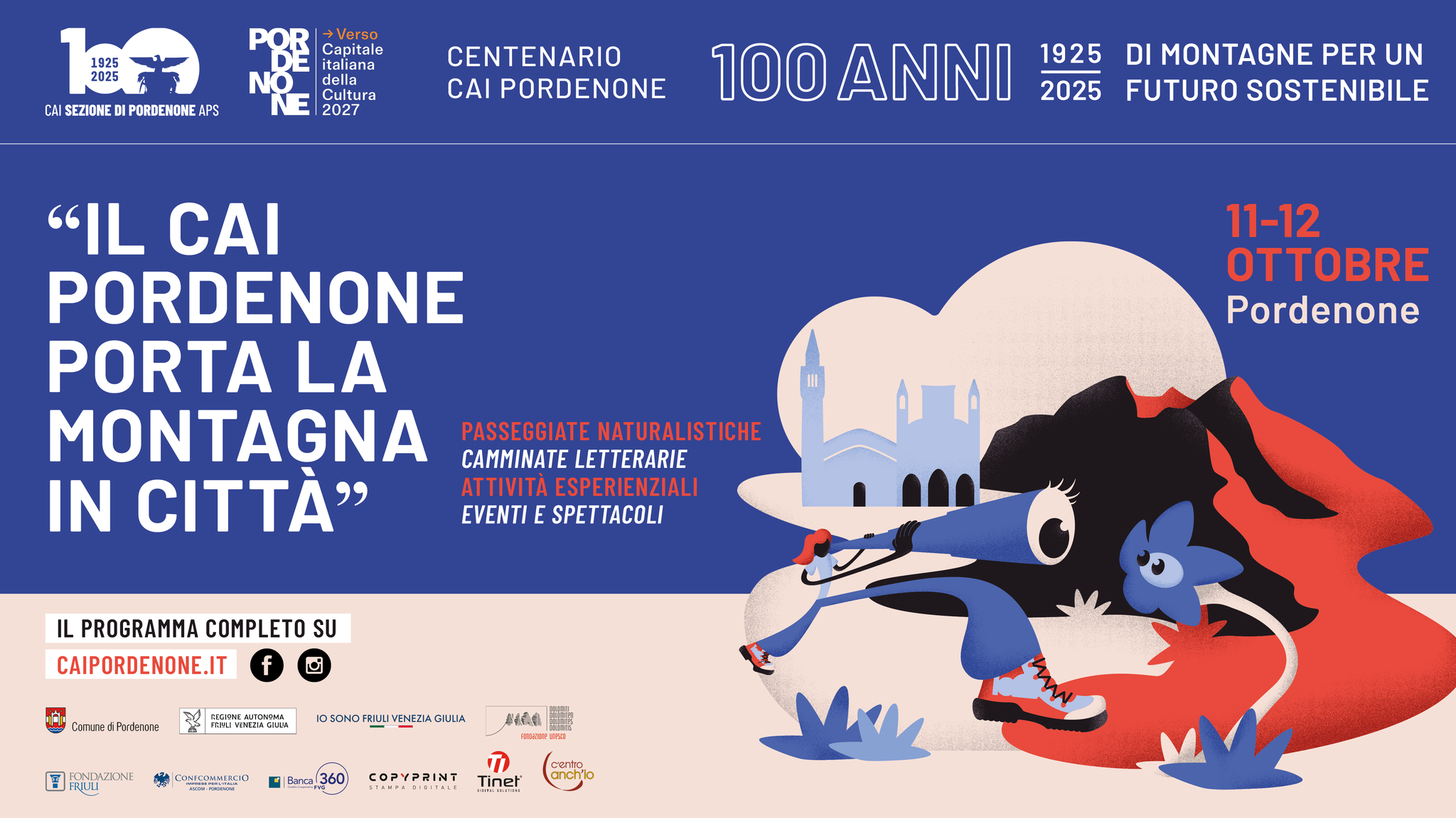 celebrazioni per il Centenario del CAI Pordenone, 11 e il 12 ottobre 2025: evento diffuso "Il CAI Pordenone porta la montagna in città"